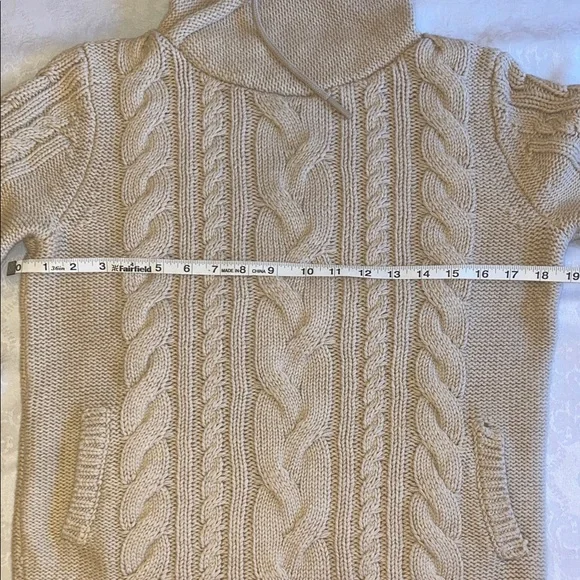 L.L. Bean Beige Double L® Mixed-Cable Sweater, Funnelneck - Picture 3 of 7